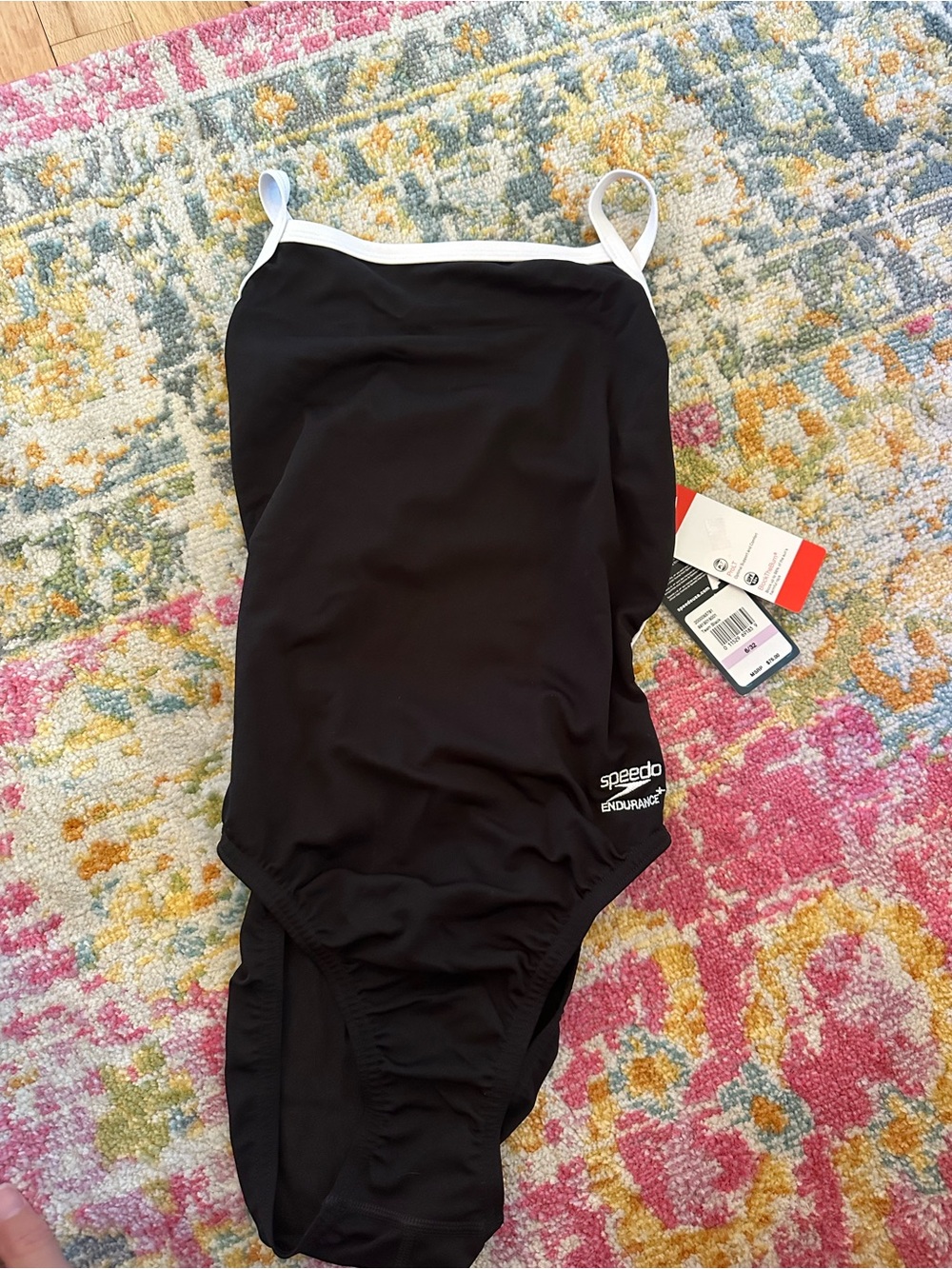 Speedo Endurance+ Black One-Piece Swimsuit with White Trim Size 32